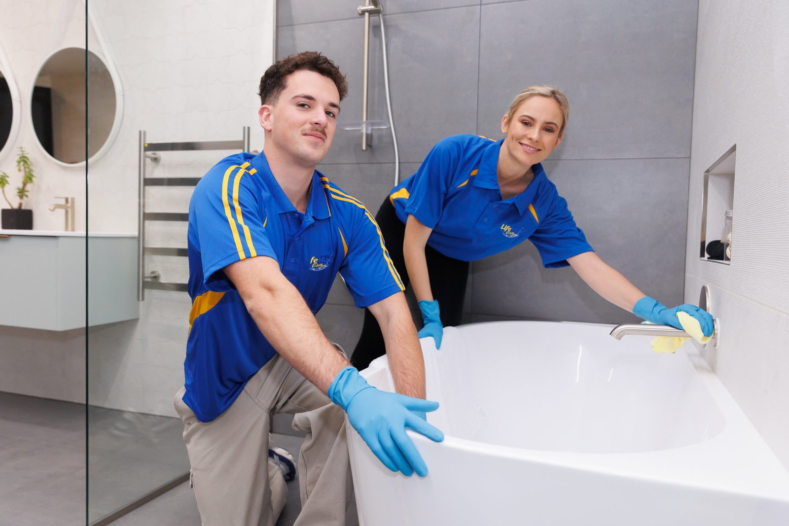 Life Maid Easy cleaners doing a deluxe bathroom clean